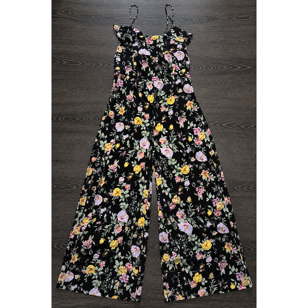 Abercrombie & Fitch Floral Wide Leg Jumpsuit Black‎ Ruffle Spaghetti Strap Small